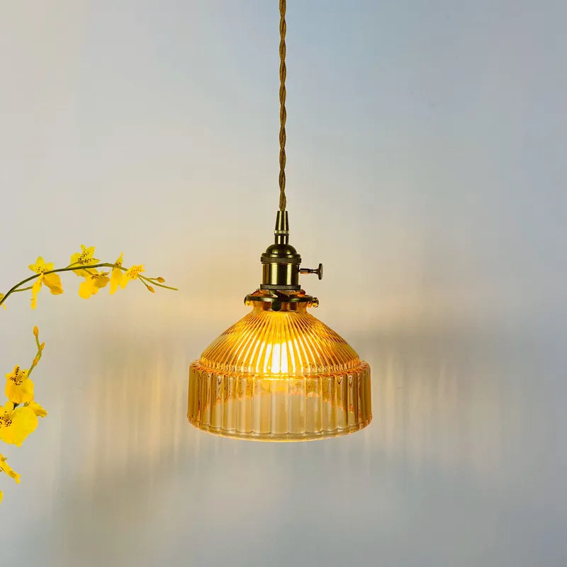 Koda Vintage Hanglamp | Geribbeld Glas met Luxe Koperen Fitting