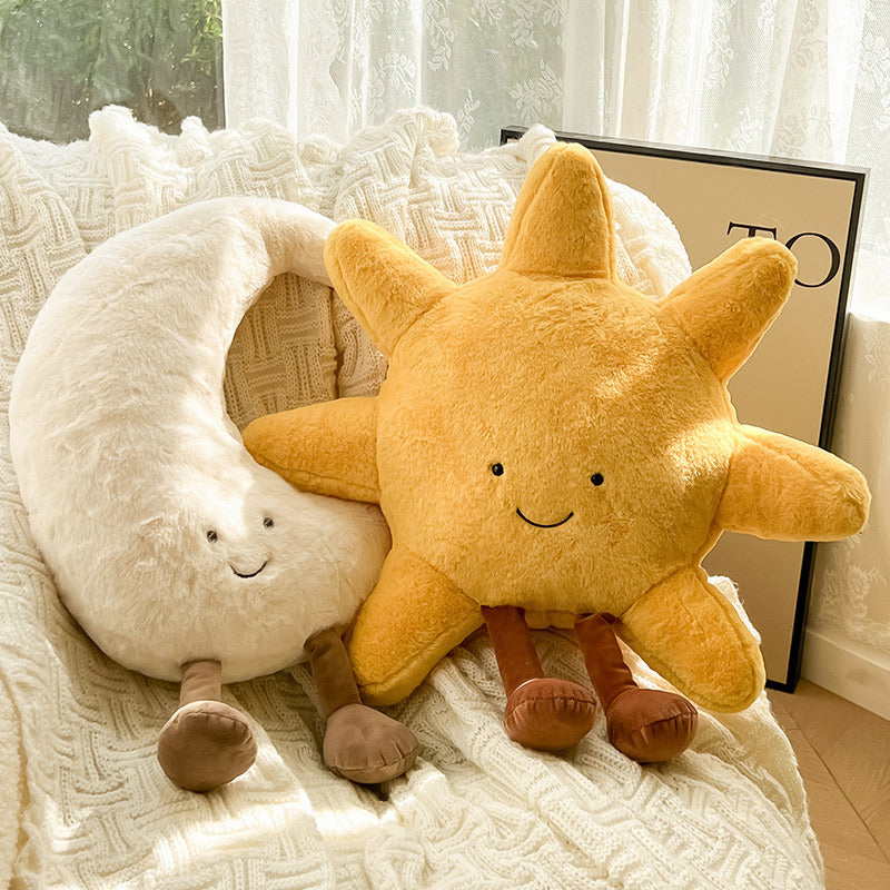 Sun and Moon Plush Pillow – Soft Velvet Cushion for Bedroom & Nursery Decor