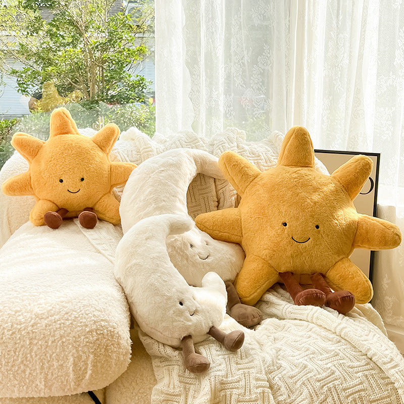 Sun and Moon Plush Pillow – Soft Velvet Cushion for Bedroom & Nursery Decor