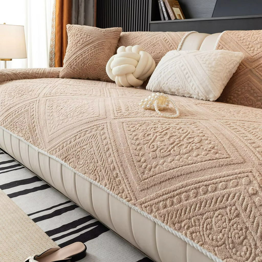 Cotton Velvet Quilted Sofa Cover Non Slip Backing Indoor Furniture Cover