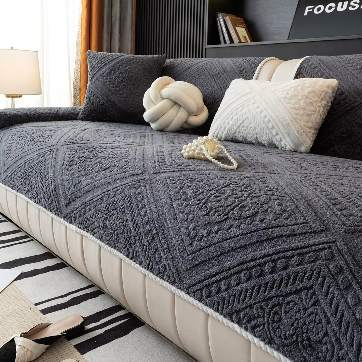 Cotton Velvet Quilted Sofa Cover Non Slip Backing Indoor Furniture Cover