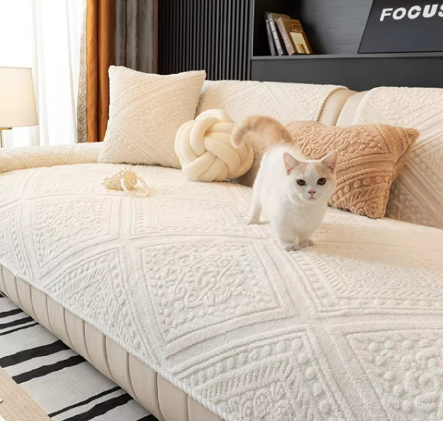 Cotton Velvet Quilted Sofa Cover Non Slip Backing Indoor Furniture Cover
