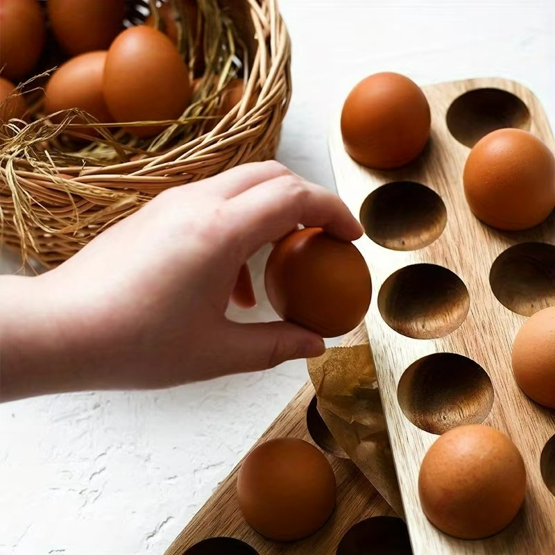 Egg Container Wooden Acacia Natural Finish Kitchen Storage Egg Tray Holder