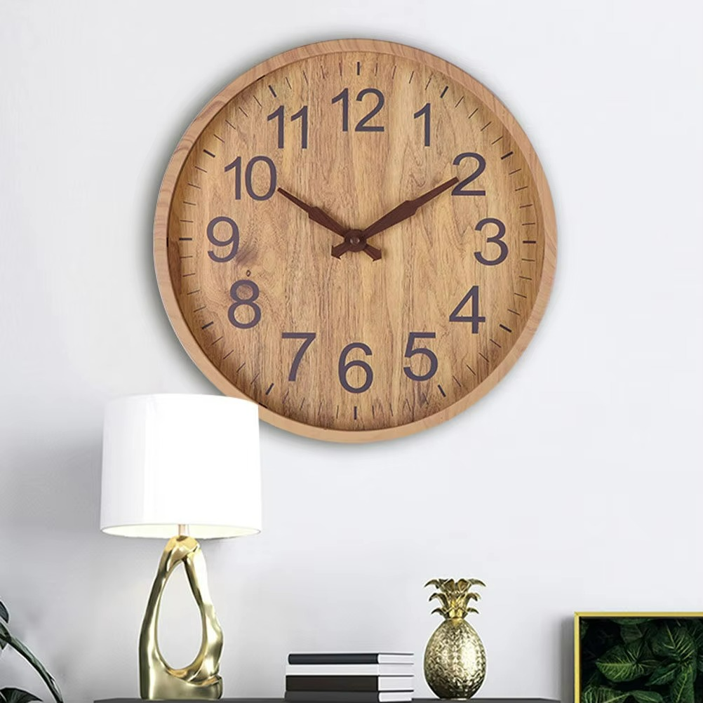 Wall Clock Wood Plastic Silent Battery Operated