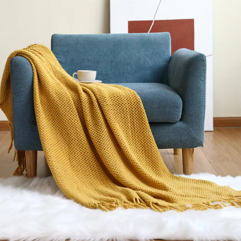 Knit Throw Blanket 100% Acrylic Fiber Soft Textured Sofa or Bed Throw
