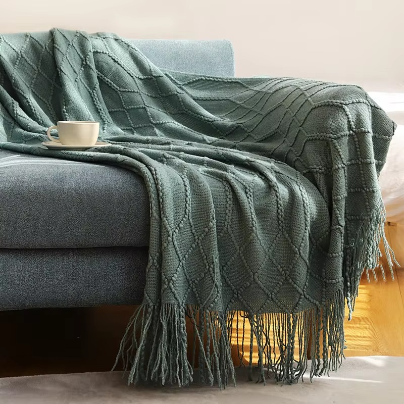 Knit Throw Blanket 100% Acrylic Fiber Soft Textured Sofa or Bed Throw