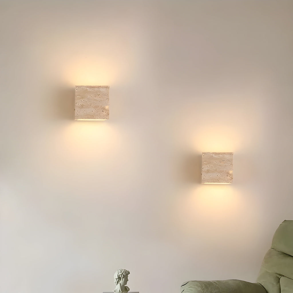 Minimalist Travertine Stone Square Outdoor Wall Light LED 1-Light