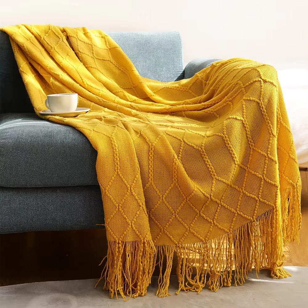 Knit Throw Blanket 100% Acrylic Fiber Soft Textured Sofa or Bed Throw