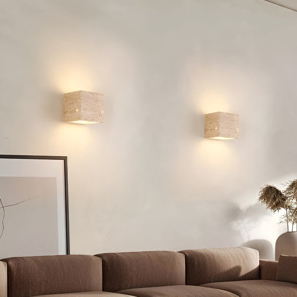 Minimalist Travertine Stone Square Outdoor Wall Light LED 1-Light