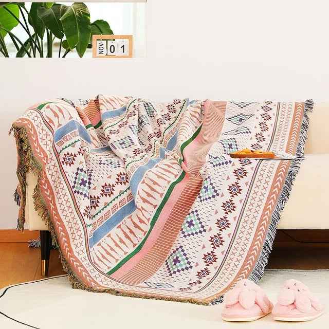 Alora Throw Blanket | Luxe Jacquard Weaving, Handwoven Fringe