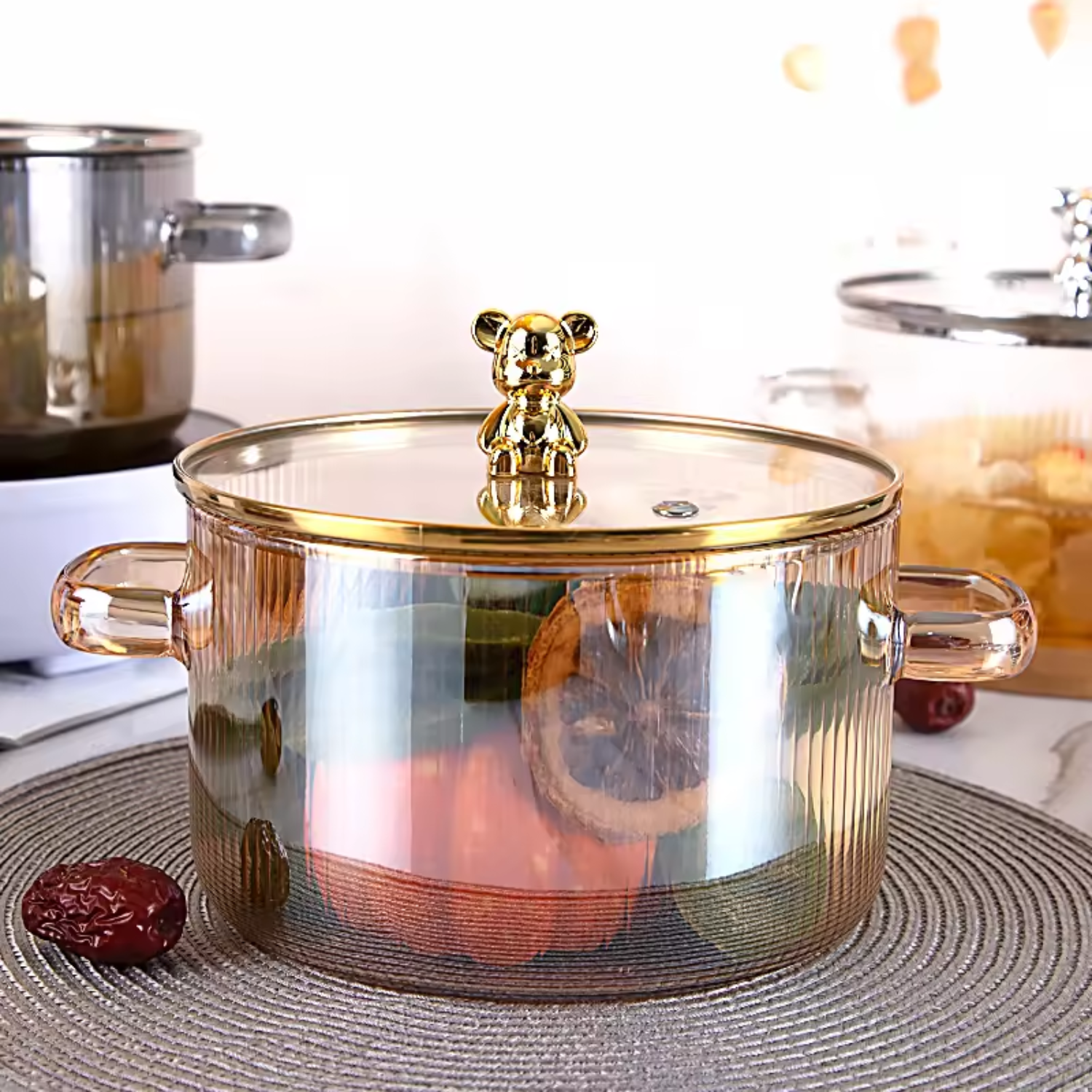 Bela Glass Pot | 1600ml Capacity, Golden Bear Handle