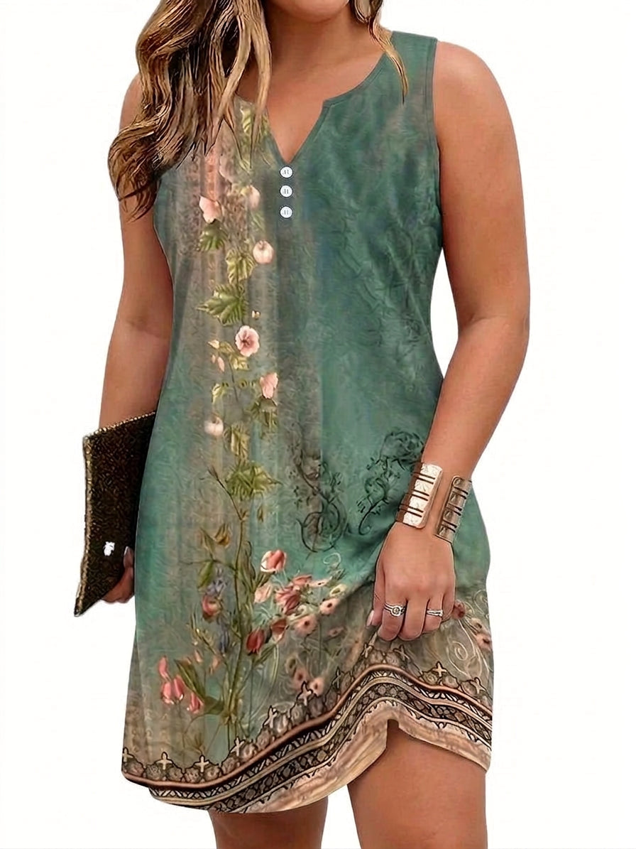 Stylish Mini Dress for Women Abstract-Print Sleeveless V-Neck