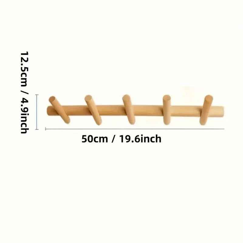 Milo Wall Rack | Solid Oak, 5-Peg Design
