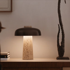 Eclipse – Black Modern Travertine Table Lamp with Touch Control