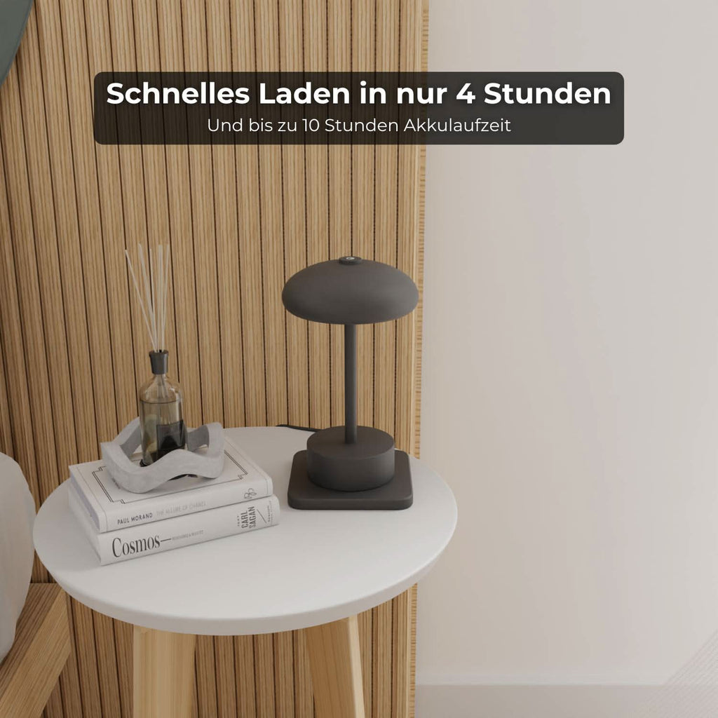 Elaro Battery Table Lamp | Modern Mushroom Design, Warm White Light