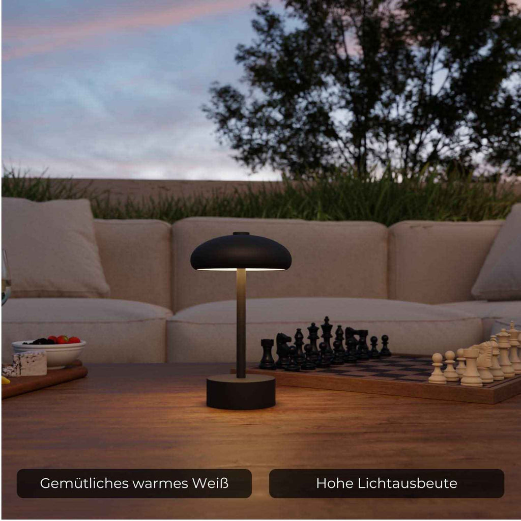 Elaro Battery Table Lamp | Modern Mushroom Design, Warm White Light