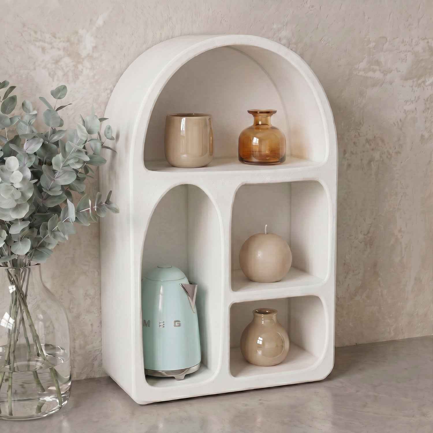 Bela Small Shelf | Scandinavian Ivory Design, 4 Functional Niches