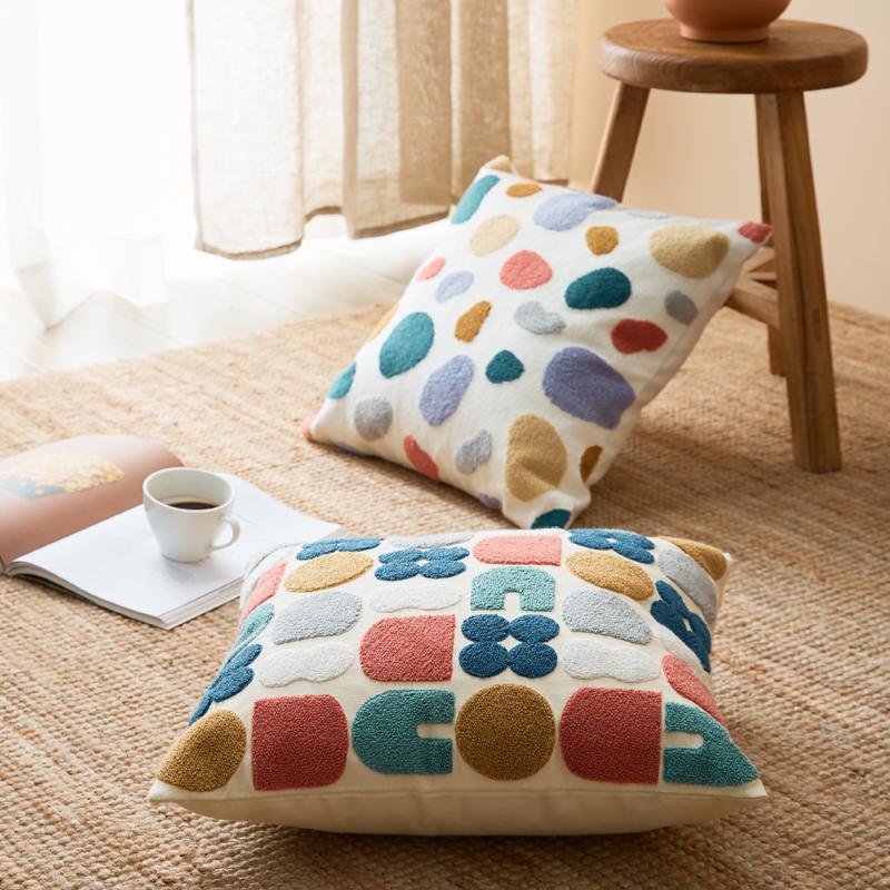 Arthena - Embroidered Decorative Cushions with Abstract Bohemian Shapes for Living Room and Bedroom