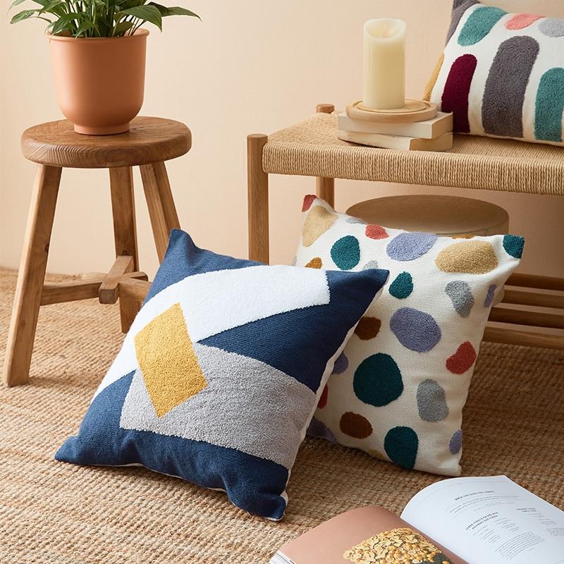 Arthena - Embroidered Decorative Cushions with Abstract Bohemian Shapes for Living Room and Bedroom