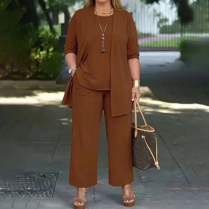 Elegant Three-Piece Set for Women Short-Sleeve Cardigan Wide-Leg