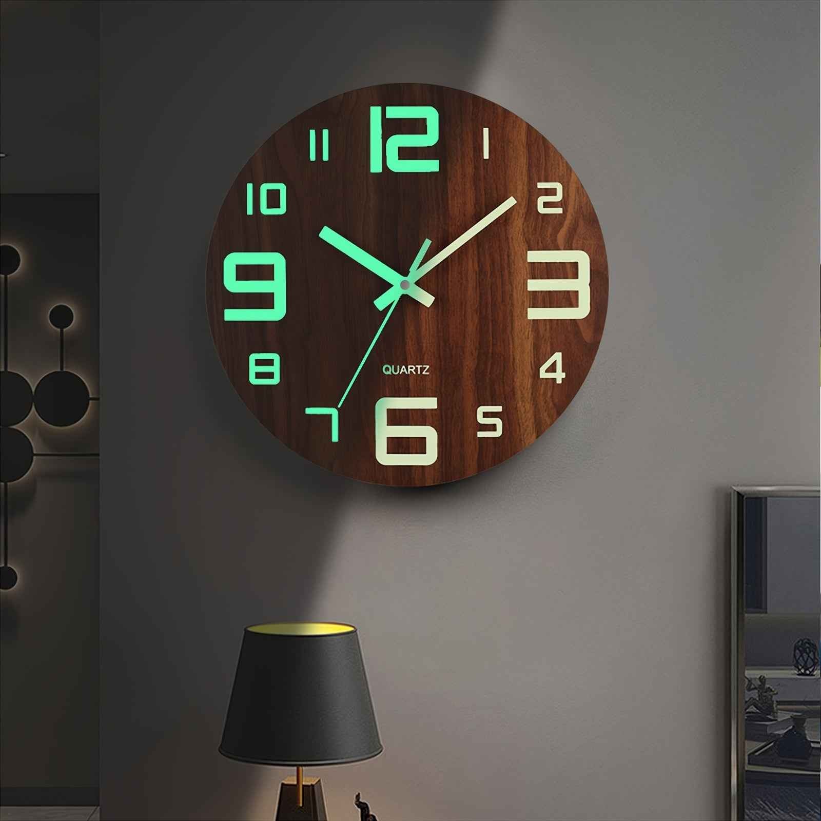 Bela Luminous Wall Clock | Silent Quartz Movement, Walnut Finish