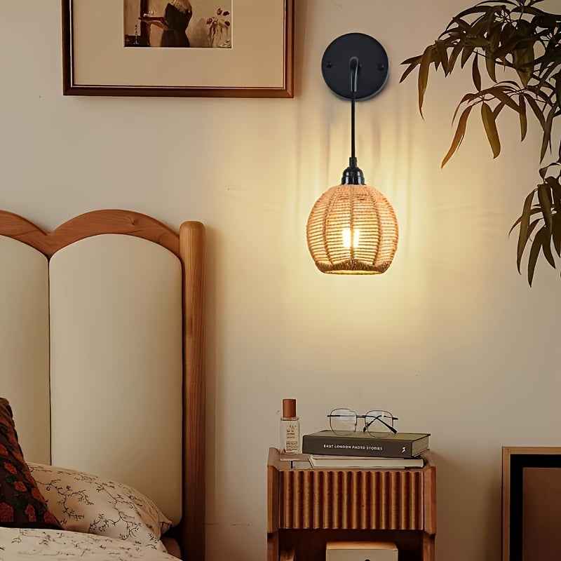 Bela Rattan Wall Lamp | Handwoven Shade, Adjustable Arm