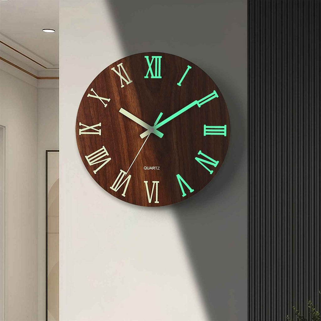 Bela Luminous Wall Clock | Silent Quartz Movement, Walnut Finish