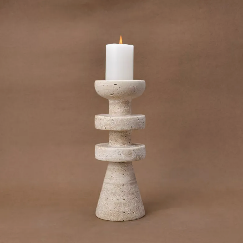 Alfi Candle Holder | Travertine Stone, Two-Tiered Design