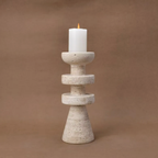 Alfi Candle Holder | Travertine Stone, Two-Tiered Design