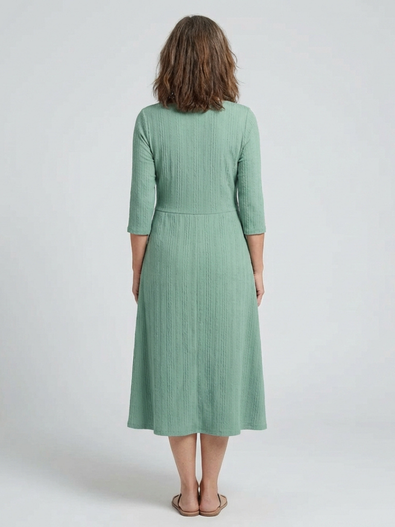 Elegant Button-Front Midi Dress for Women Cross Pleated V-Neck