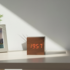 Modern Wooden Digital Desk Clock – Minimalist Cube Design for Home or Office, Compact Bamboo Wood Timekeeper