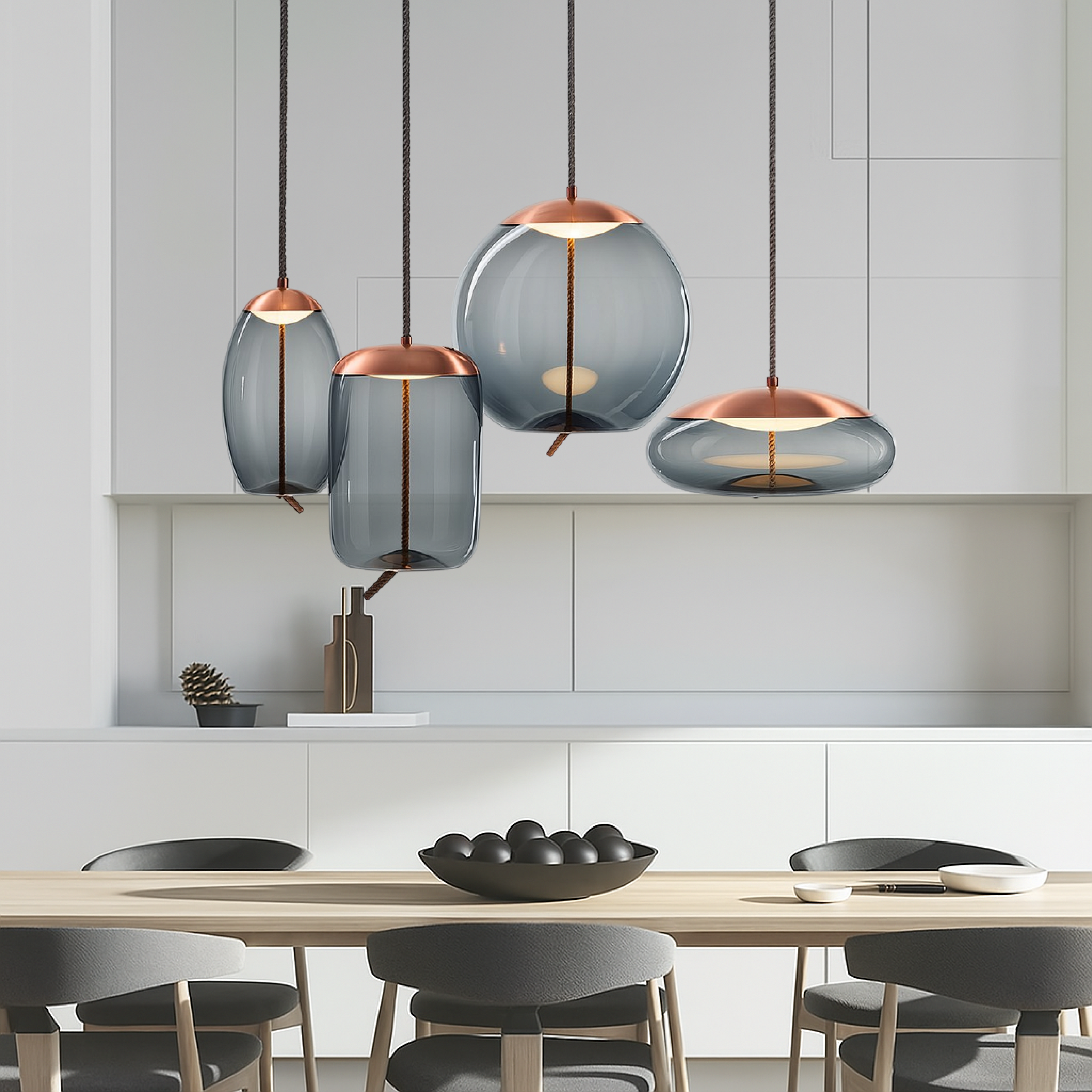 Isolara - Ceiling lamp in rose gold with rope accent