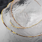 FrostBreeze Serving Bowls | Textured Glass, Gold Trim