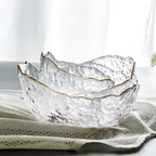 FrostBreeze Serving Bowls | Textured Glass, Gold Trim