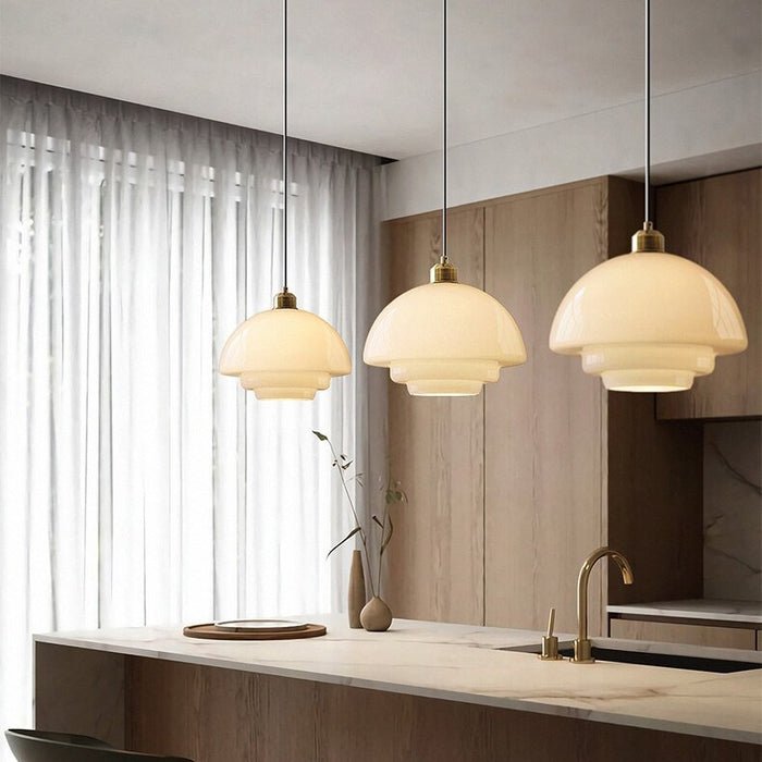 Bela White Glass Pendant Light | Mid-Century Design, Adjustable Height
