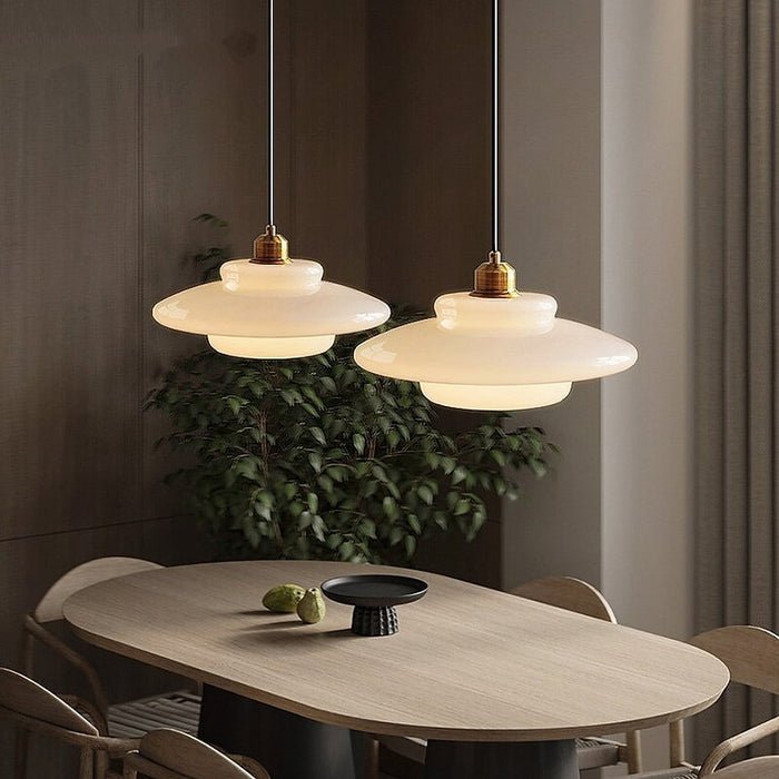 Bela White Glass Pendant Light | Mid-Century Design, Adjustable Height