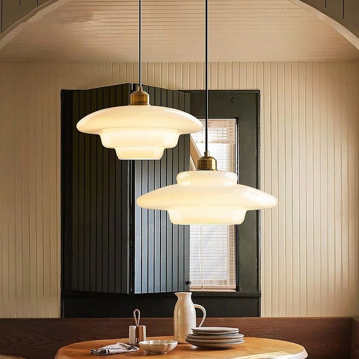 Bela White Glass Pendant Light | Mid-Century Design, Adjustable Height