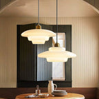 Bela White Glass Pendant Light | Mid-Century Design, Adjustable Height