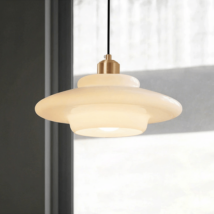 Bela White Glass Pendant Light | Mid-Century Design, Adjustable Height