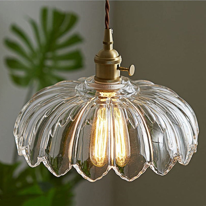 Bela Vintage Flower Pendant Lamp | Glass Shade, Brass Finish