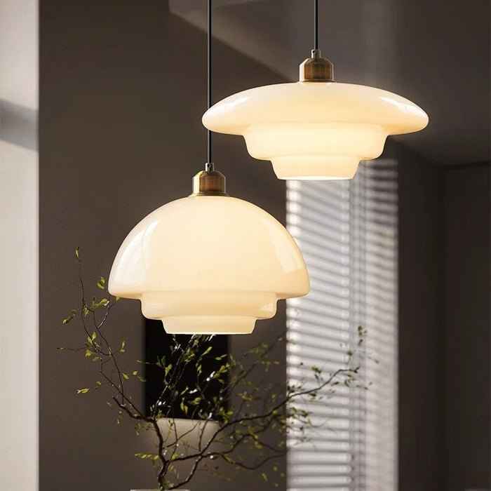 Bela White Glass Pendant Light | Mid-Century Design, Adjustable Height