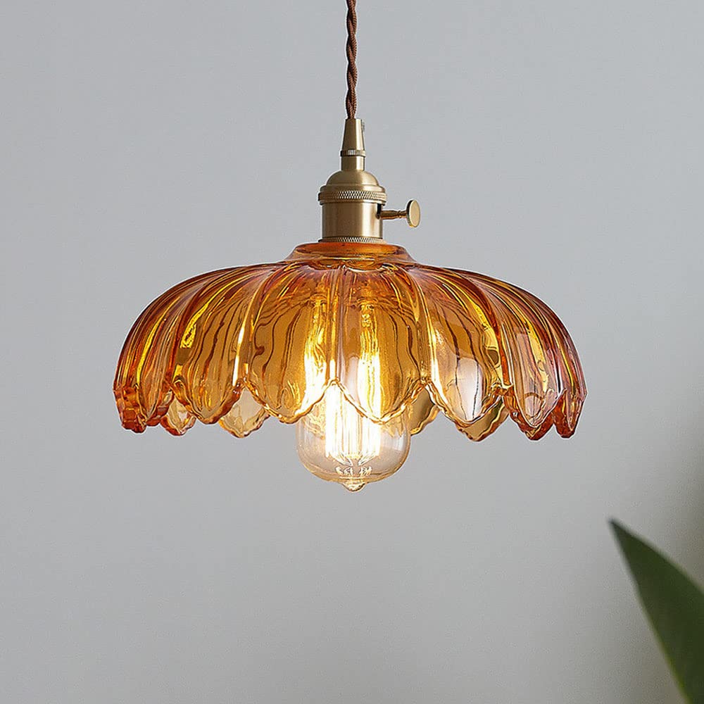 Bela Vintage Flower Pendant Lamp | Glass Shade, Brass Finish