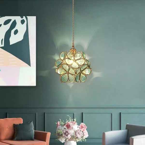 Bela Glass Pendant Light | Floral Design, Brass Finish