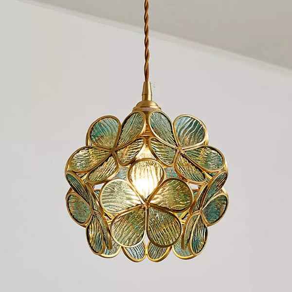 Bela Glass Pendant Light | Floral Design, Brass Finish