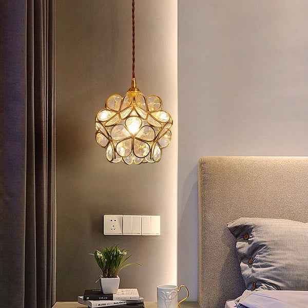 Bela Glass Pendant Light | Floral Design, Brass Finish