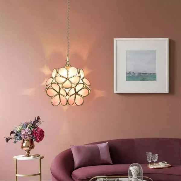 Bela Glass Pendant Light | Floral Design, Brass Finish
