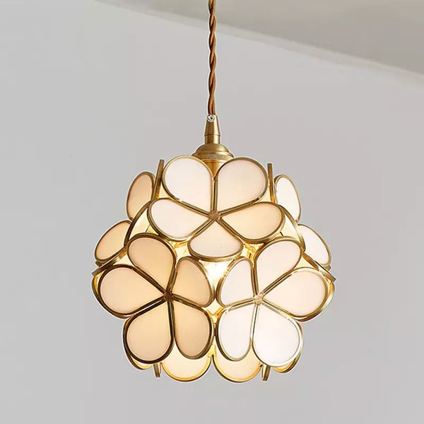 Bela Glass Pendant Light | Floral Design, Brass Finish
