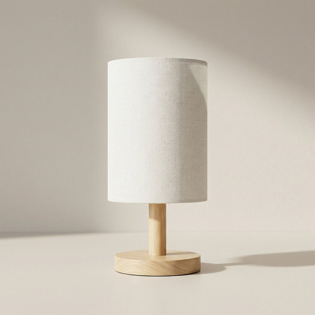 Japanese Style Wood Table Lamp with Fabric Shade – Elegant Bedside Table Lamp for Living Room and Bedroom
