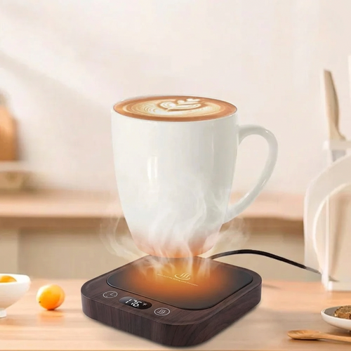Adjustable Temperature Mug Warmer Set with Ceramic Mug and 36W Heating Plate - Keep Beverages Warm with Auto Shut-Off and Non-Slip Design