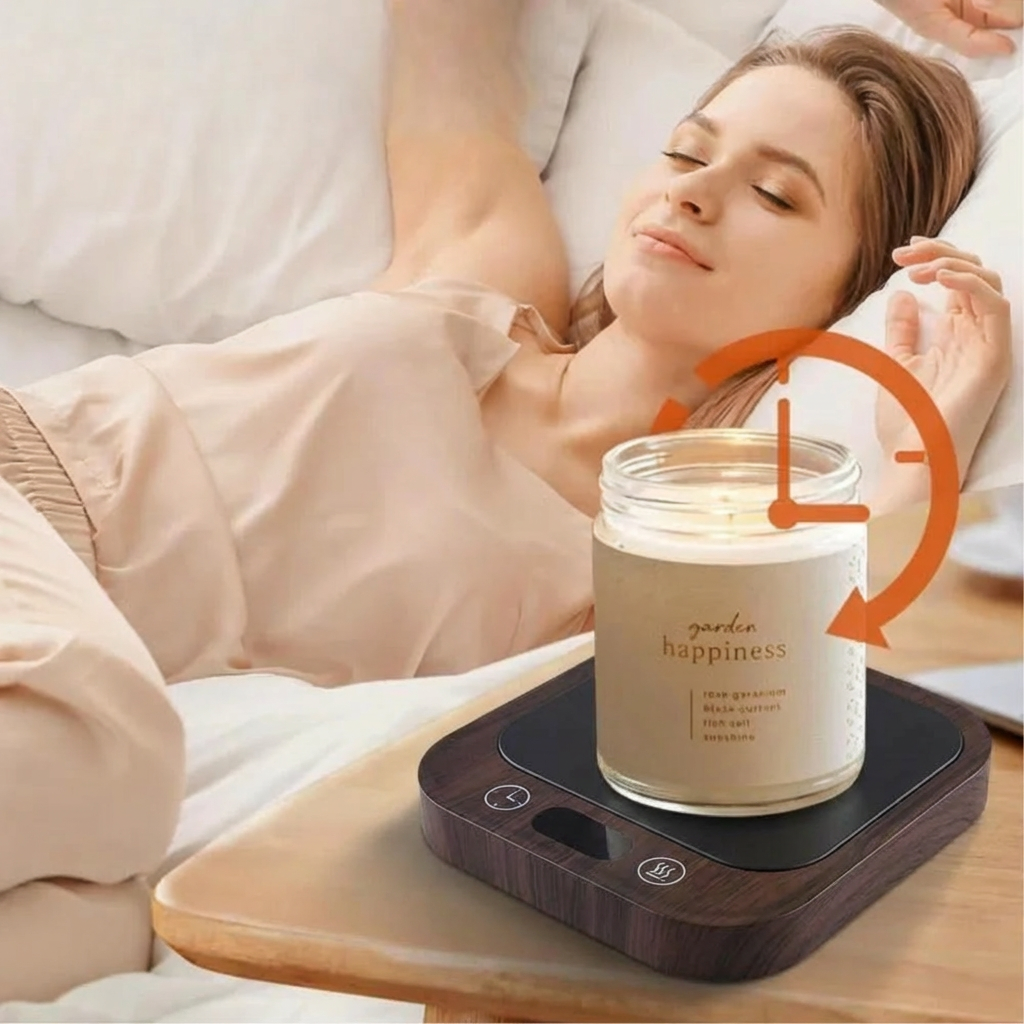 Adjustable Temperature Mug Warmer Set with Ceramic Mug and 36W Heating Plate - Keep Beverages Warm with Auto Shut-Off and Non-Slip Design